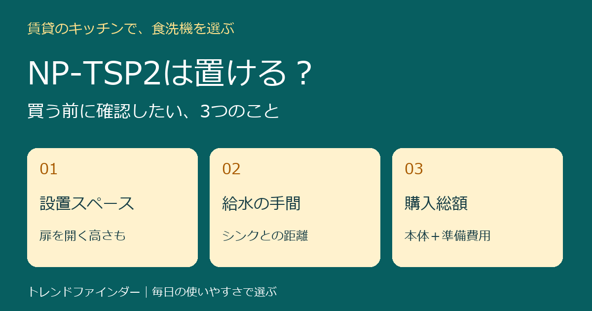 NP-TSP2は賃貸に置ける？設置スペース・給水の手間・購入総額を確認