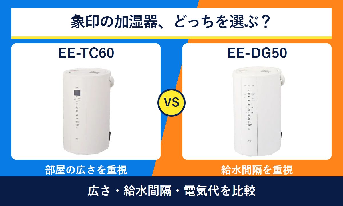 象印EE-TC60とEE-DG50はどちらを選ぶ？部屋の広さ・給水間隔・電気代を比較