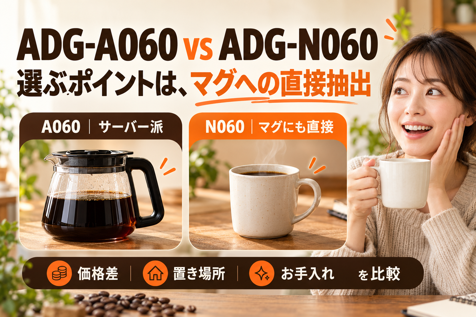 ADG-A060とADG-N060の違いは？マグへの直接抽出と価格差で選ぶ