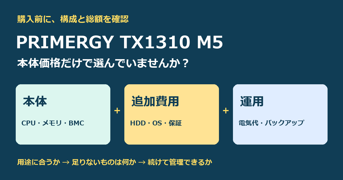 PRIMERGY TX1310 M5は今買うべき?参考価格・増設・OSなし構成の注意点 PRIMERGY TX1310 M5は今買うべき?参考価格・増設・OSなし構成の注意点